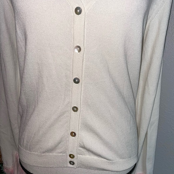 Tiki Tirawa size 1 M L Bone Pink Frayed Trim Cardigan Button Sweater 🏷 - Picture 6 of 15